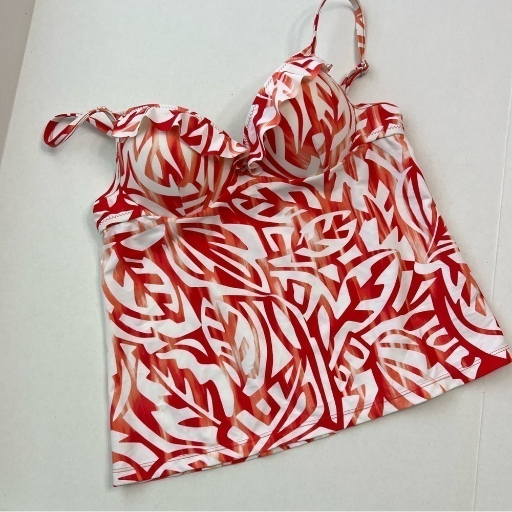 Becca Molded Cup Tankini Top in Red Floral with Ruffle Detail
